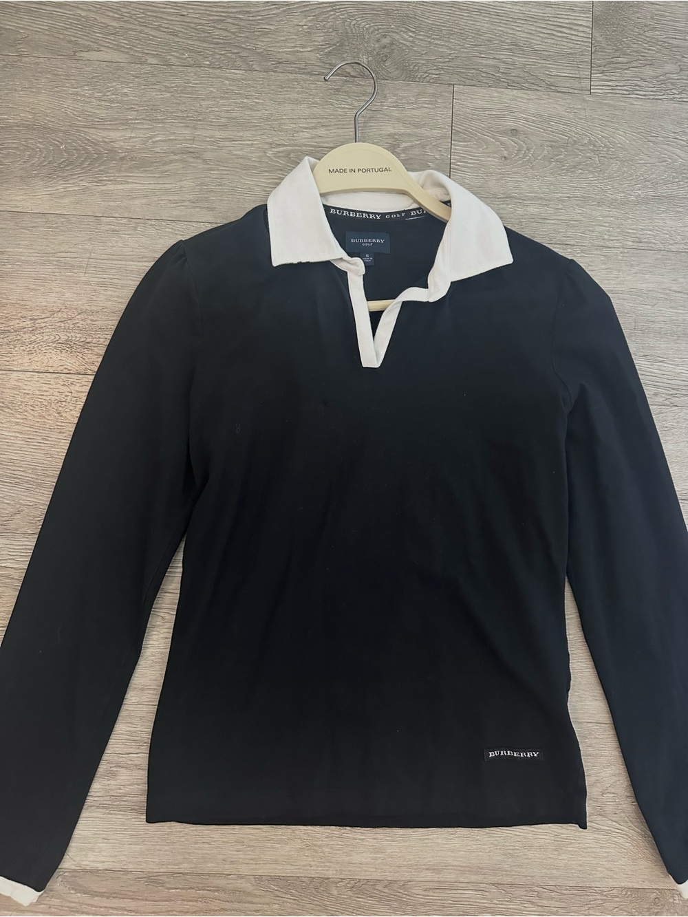 Burberry Black Polo with White Collar Detail